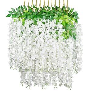 12Pack 45 inch 3.7ft Wisteria Hanging Artificial Flowers Bushy Silk Vine Garland